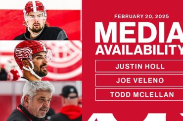 Justin Holl, Joe Veleno, Todd McLellan Practice Media Availability | Feb. 20, 2025