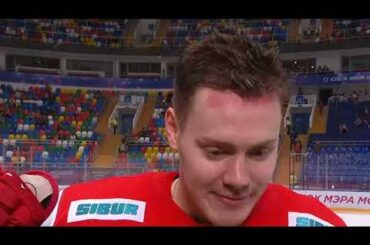Михаил Абрамов после 2-го периода матча против ХК «Спартак» в 1-м матче КММ