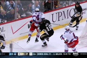 Michael Del Zotto elbow to James Neal April 5 2013 NY Rangers vs Pittsburgh Penguins NHL Hockey