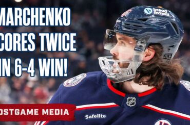 Marchenko Scores 2 & Earns 1st Star/Donkey in Blue Jackets' 6-4 Win Over Dallas! | Postgame Media