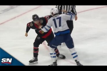 Jets' Adam Lowry Takes Exception to Tyler Kleven's Hit on Mason Appleton