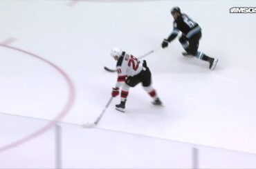 Timo Meier scores a goal against the Utah Hockey Club