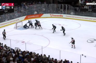 Nico Hischier scores a goal against the Utah Hockey Club