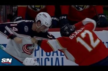 Panthers' Jonah Gadjovich Drops Gloves Twice In First Period vs. Blue Jackets