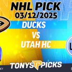 Anaheim Ducks vs Utah Hockey Club 3/12/25 NHL Pick Prediction