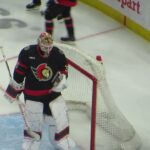 Linus Ullmark in action during the Red Wings @ Senators hockey game