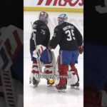 Jakub Dobeš et Samuel Montembeault s’amusent à l’entraînement du CH ce matin! 👌🏻#GoHabsGo