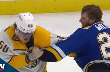Predators' Zachary L'Heureux Starts Bleeding After Fighting Blues' Nathan Walker