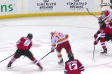 Connor Zary scores a powerplay goal against the New Jersey Devils