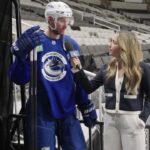 Marcus Pettersson in San Jose to discuss his on signing a six-year contract extension with Vancouver