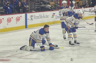 Buffalo Sabres and Tage Thompson warmups vs Philadelphia Flyers