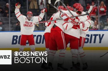 Boston University playing for NCAA hockey championship after Frozen Four win over Penn State