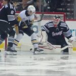 Valtteri Puustinen scores a powerplay goal against the New Jersey Devils