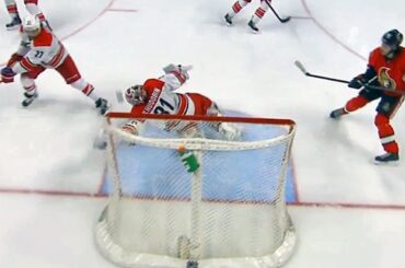 Khudobin makes unreal diving save on Karlsson