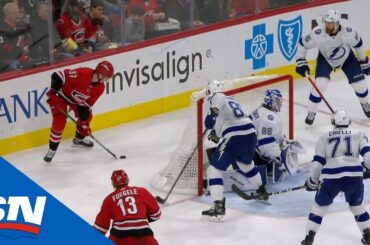 Andrei Svechnikov Looks To Try Lacrosse-Style Move Again But Lightning Are Prepared