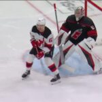 Dawson Mercer scores a goal against the Carolina Hurricanes