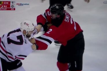 NHL hockey fight - Brendan Smith(Devils)vs. Nick Foligno(Black Hawks)