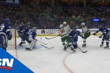 Jason Zucker Steals Puck From Andre Vasilevskiy , bats home rebound