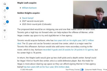 PERFECT 1 FOR 1 LEAFS TRADE SCENARIO FOR WILLIAM KARLSSON!