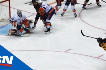 Sidney Crosby Lays Puck On Tee For Jake Guentzel To Go Off Post, In