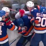 Wahlstrom huge hit on Jimmy Vesey, Bastian and Mcleod retaliates