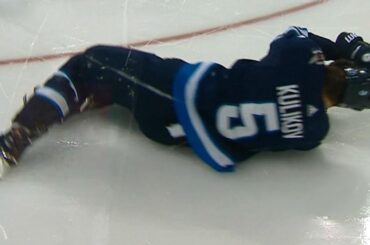 Kulikov rocked into boards by McGinn, heads to Jets’ locker room
