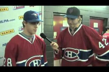 Jarred Tinordi interview with Nathan Beaulieu at NHLPA Rookie Showcase 2012