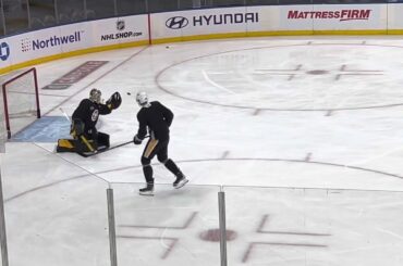 Tristan Jarry taking shots during the optional skate prior to Game 7