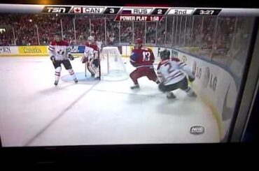 Sabres prospect Zack Kassian takes penalty, watches from box as RUS scores. Canada/Russia 12/26/10