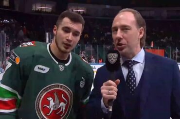 Артемий Князев после 1-го периода матча против ХК «Спартак» в 55-м туре КХЛ-23/24