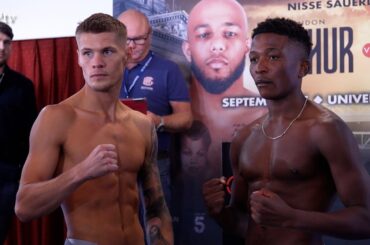 Cory O'Regan v Tatenda Mangombe weigh-in for Channel 5 show in Bolton 17.05.22