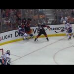 Russell slow to get up after getting crunched by Ritchie along the boards