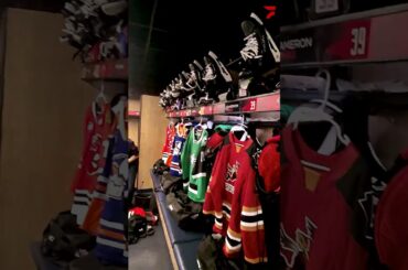 POV: Setting up Kevin Korchinski and Matt Murray's stalls at the 2025 AHL All-Star Classic! #Hockey