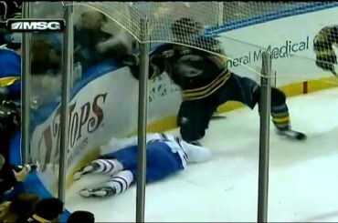 Tyler Myers boarding penalty on Gomez. March 12th 2012