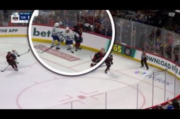 Jake Sanderson TOSSING Holmberg’s stick behind is back