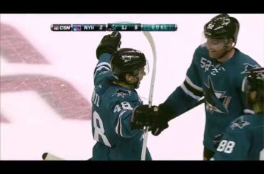 Tomas Hertl between the legs goal (4th of the night). Rangers vs. Sharks October 8, 2013