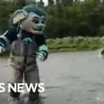 Bear charges Seattle Kraken mascot and player during promotional shoot