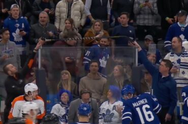 Zack MacEwen's Stick Flies Into Toronto Bench, McEwen and Ilya Lyubushkin Drop The Gloves