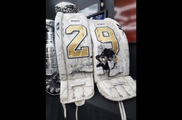 Game Worn Exchange: Marc-Andre Fleury Goalie Pads Game Used 2010-11 Pittsburgh Penguins