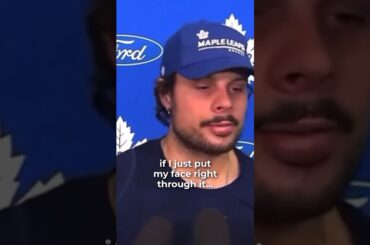 Matthews FACE Hits Crossbar❗😨(EPIC interview response🤣) #shorts #hockey #austonmatthews
