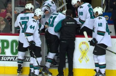 Gotta See It: Braun heads off after blocking shot with helmet