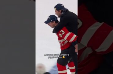 Brad Marchand Gives Travis Konecny Piggy Back Ride