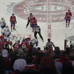 Montreal Canadiens' Mark Estapa and Toronto Maple Leafs' Braeden Kressler get into a fight 9/14/25