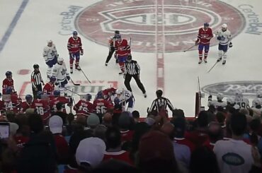 Montreal Canadiens' Mark Estapa and Toronto Maple Leafs' Braeden Kressler get into a fight 9/14/25