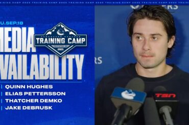 Quinn Hughes, Elias Pettersson, Thatcher Demko & Jake DeBrusk Availabilities (Sept. 18, 2025)