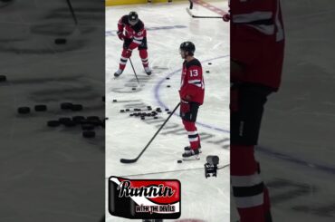 Nico Hischier & Jack Hughes Puckhandle During NJ Devils Warmups #njdevils #short #shortsvideo