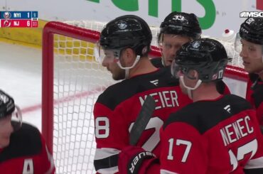 Evgenii Dadonov scores a goal against the New York Islanders