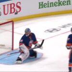 Nathan Légaré scores a goal against the New York Islanders