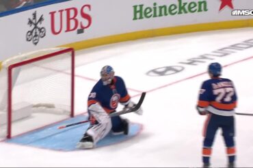 Nathan Légaré scores a goal against the New York Islanders