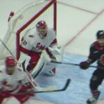 Frederik Andersen in action during the Hurricanes @ Senators hockey game